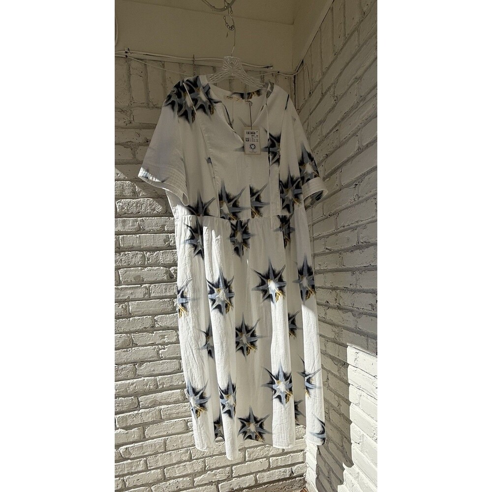 ulla popken dress Eco Cotton Starburst Print Tie Neck Dress 20/22 - Picture 3 of 14